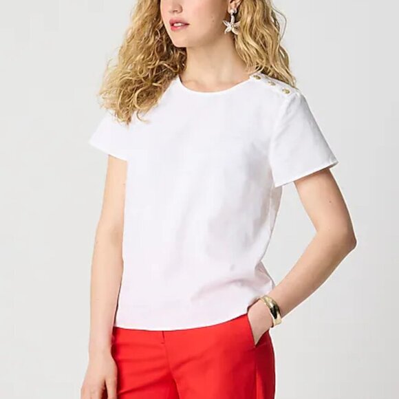 J. Crew Linen Blend Button Shoulder Short Sleeve Shirt White Size M NWT - Picture 1 of 7